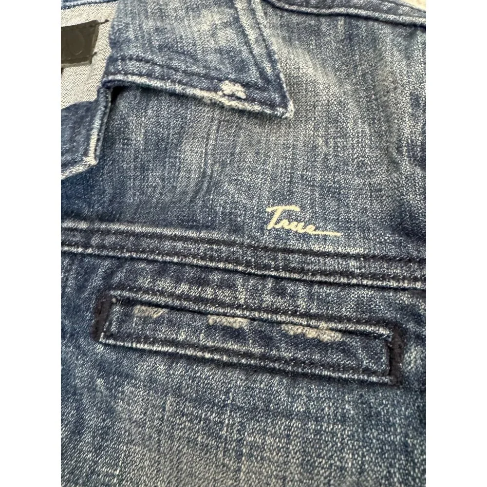 NWOT True Religion Womens S/P Denim Jacket Made-USA Button-Up Faded Blue Casual - Picture 4 of 12